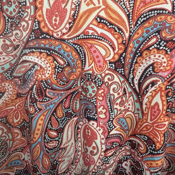 Chico's Size 0 Paisley Tunic Top Blouse Short Sleeve Stretch Orange Pink - Picture 4 of 8